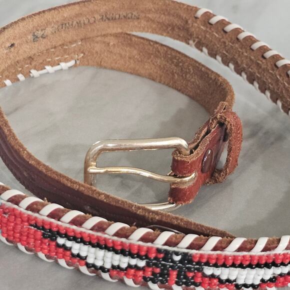 Vintage Beaded Leather Belt Thunderbird design Genuine Cowhide Size 28 main image 6